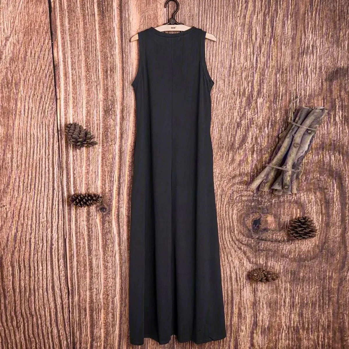 Women's Oversized T-Shirt Dresses Round Neck Sleeveless Beach Maxi Cover Up with Pockets Summer Vacation Long Beach Dress