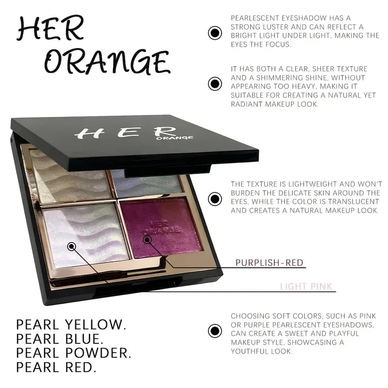 Herorange 4 Color Eyeshadow Palette with Brush Iridescent Glitter Shimmer Multi-Use as Highlight & Blush for Daily Party & Gift — image 5