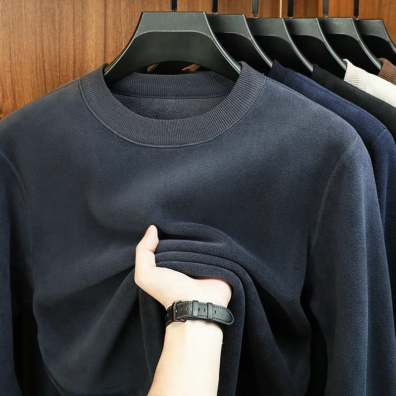 Herfst en winter fluwelen herenhoodie met lange mouwen, ronde hals, effen kleur, mode, casual, veelzijdige top