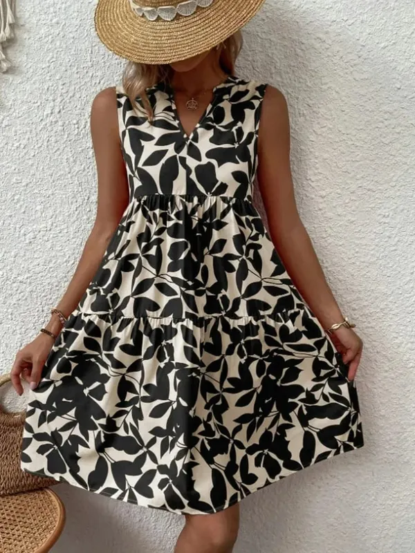 Damen Boho-Druck-Minikleid, Sommer, elegant, ärmellos, V-Ausschnitt, Rüschen, A-Linie, Tank-Kleid, lässig, locker, übergroß, Strand, Party, Sommerkleid — image 10