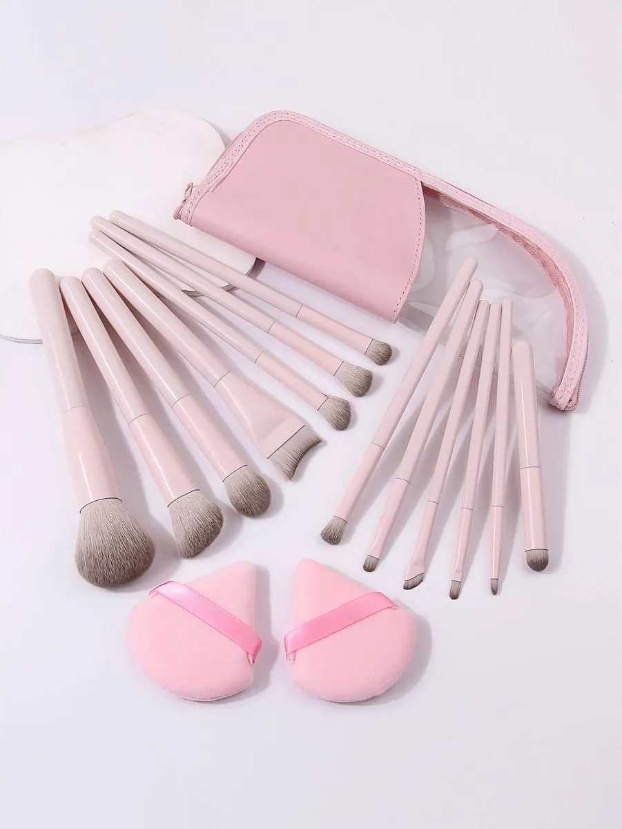 16-teiliges Make-up-Pinsel-Set mit dreieckigen Puderquasten und Aufbewahrungstasche für Foundation, Rouge, Lidschatten, Vollgesichts-Make-up-Set