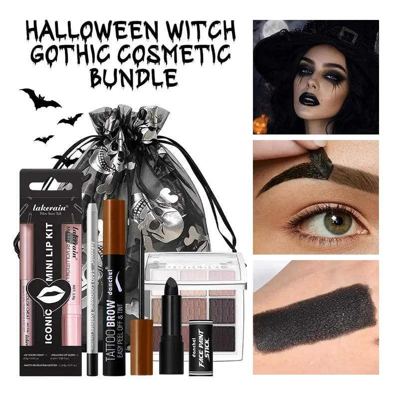 Halloween Witch Costume Makeup Set With Drawstring Bag Eyeshadow Lipstick Eyeliner Brow Face Paint for Halloween Cosplay Party — image 2