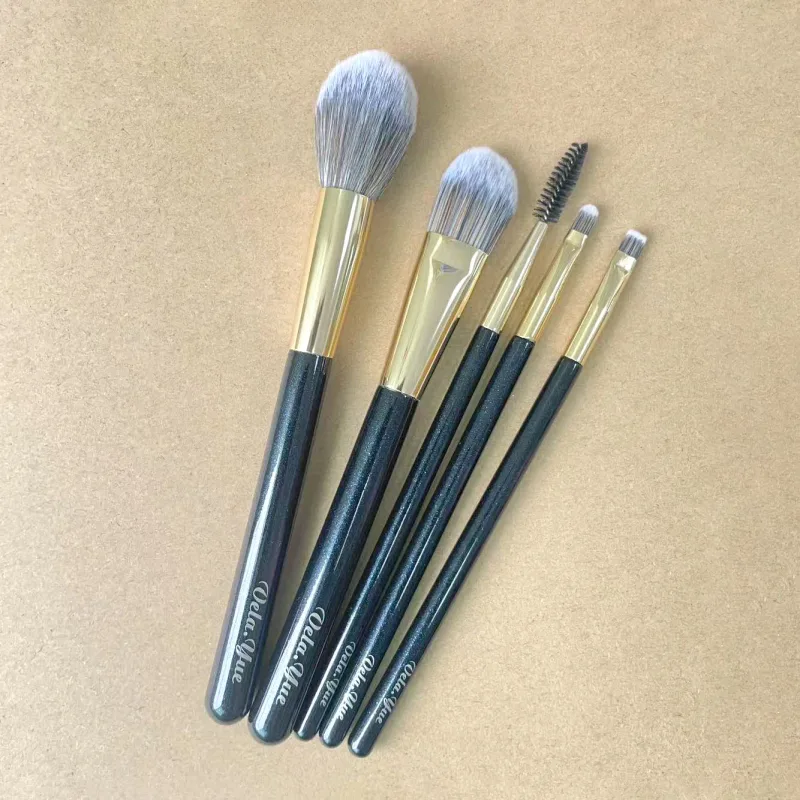 Vela.Yue Makeup Brushes Set 5pcs Powder Foundation Blusher Bronzer Highlighter Contour Eyeliner Brow Lip Gloss Brush