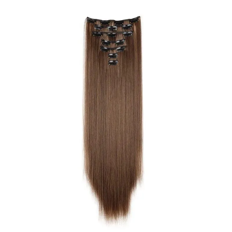 Synthetic 7 Pcs/Set Clip in Hair Extensions Natural Soft Hair Extensions 24 Inch Premium Long Straight Hairpieces for Women — image 14