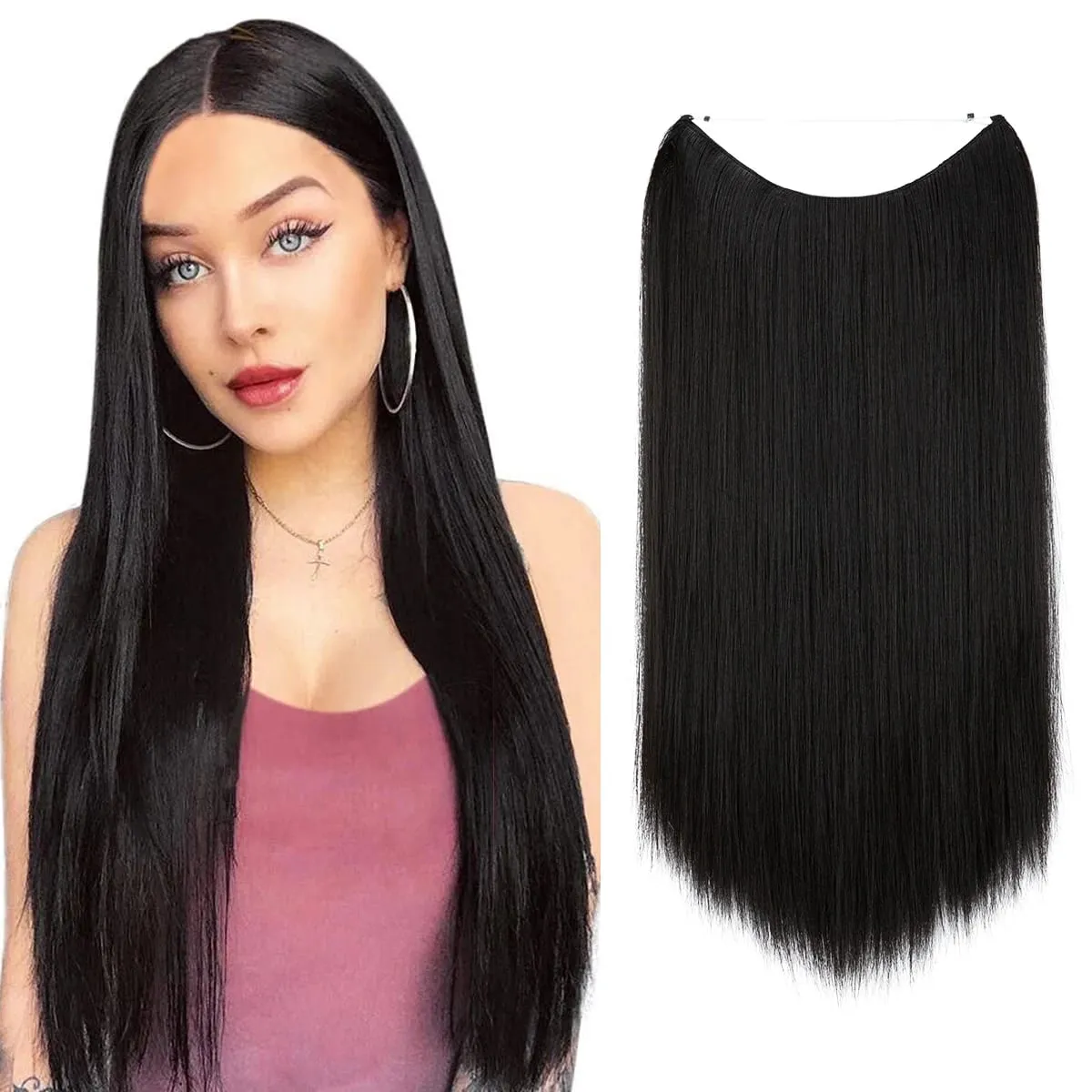Premium Heat Resistant Synthetic Invisible Wire Hair Extensions With Clips Hairpieces Long Natural Straight Fake Hair For Woman — image 8