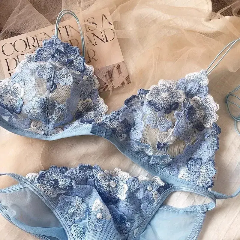 Pháp Hốc Bộ Đồ Lót Ren Lưới Thêu Tam Giác Cúp Không Dây Áo Bralette Retro Ren Mỏng Gợi Cảm Áo Ngực Thoải Mái USA Tushy MOYISU — image 8