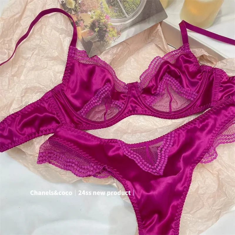 Kawaii Cutout Bra Set | A-Cup Push-Up Magic | Sakura Lace Edging | Japanese Slimming Bralette with Pads Sex AB Cup Bras — image 9
