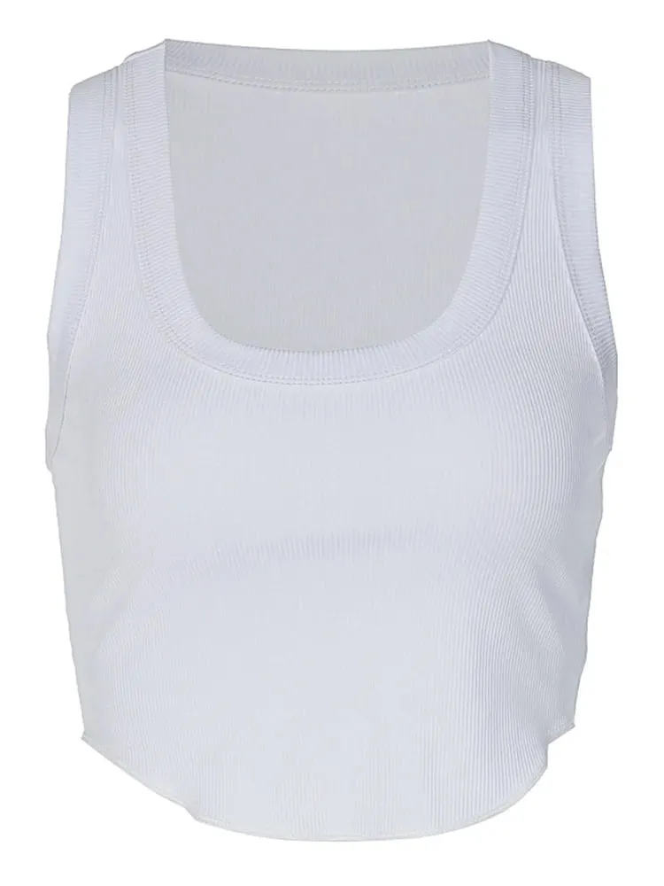 Ribbed Square Neck White Sexy Slim Y2K Crop Tank Top Summer Women Goth Clothes Streetwear Vacation Casual Wholesale — image 6