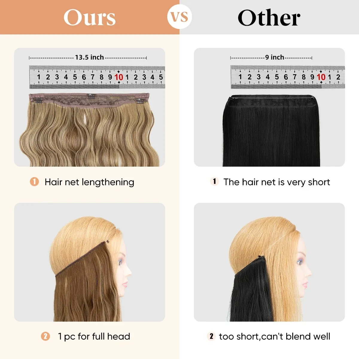 Synthetic Wave Invisible Clip in Hair Extensions Fish Line Ombre One Piece Natural Hairpiece Fake Blonde Hair Piece — image 6
