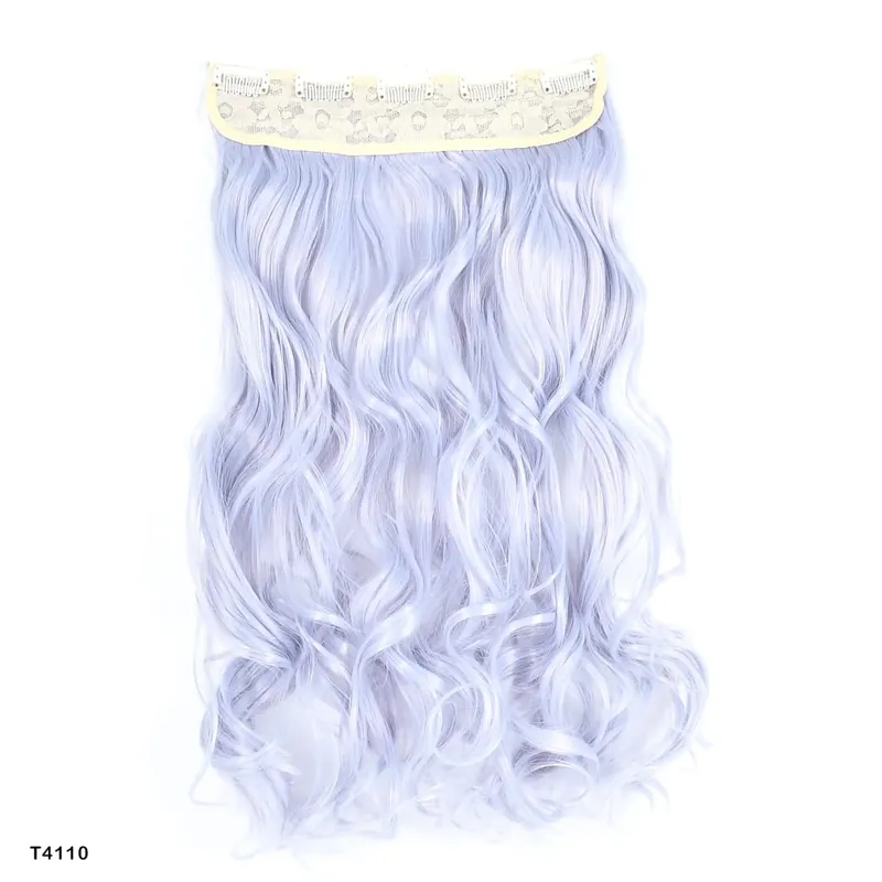 Clip in One Piece Wavy Synthetic Hair Extension Long Straight Synthetic Black Gray Color GreyHairpieces — image 14