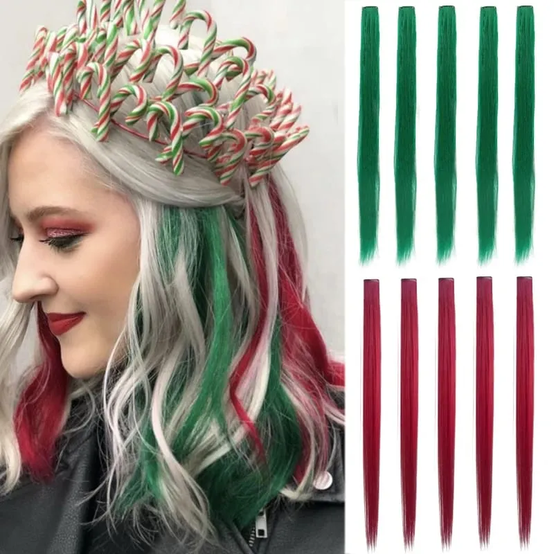 10Pcs Klip Berwarna 24 Inci Dalam Sambungan Rambut Potongan Rambut Serlahan Sintetik Lurus Untuk Pesta Cosplay Gadis — image 8