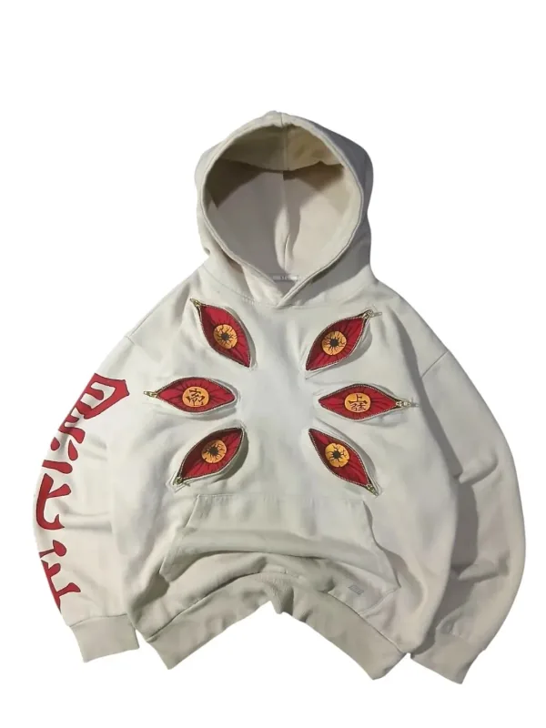 Punk Six Eyes Kokushibo Multi Zipper Hoodies Cool Design Sweatshirt Y2k Streetwear Oversized Casual Mode Par Anime Hoodie