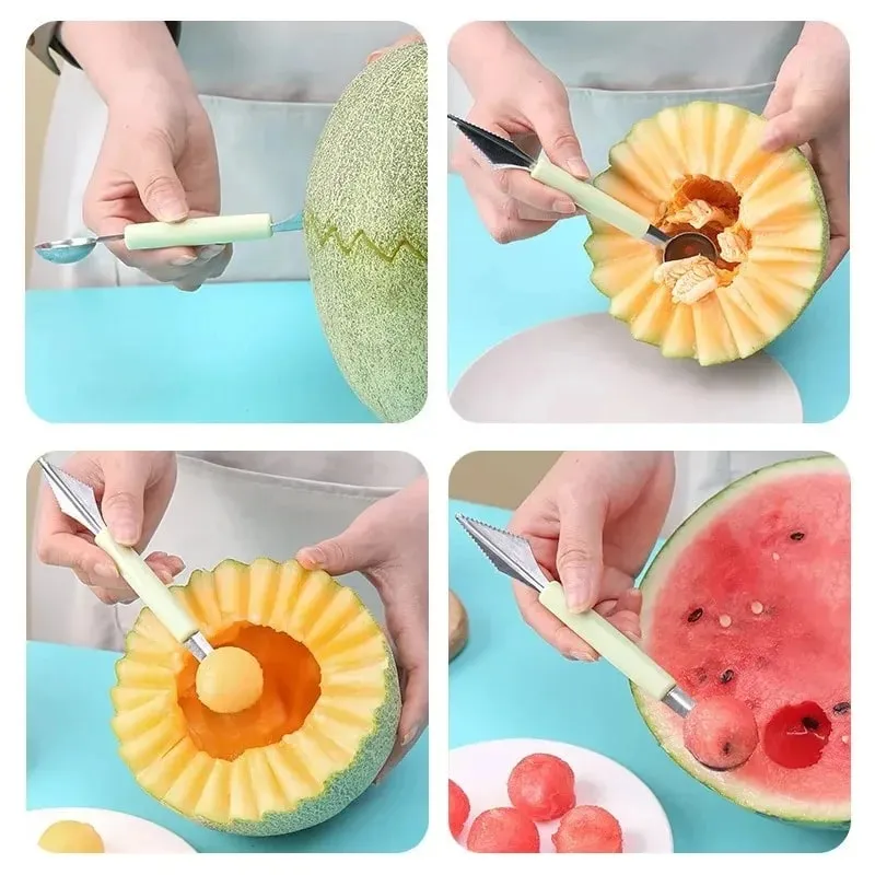 Fruit Spoon Digging Double Headed Stainless Steel Portable Multifunctional Melon Baller Scoop DIY Fruit Platter Ball Tool TMZ — image 3
