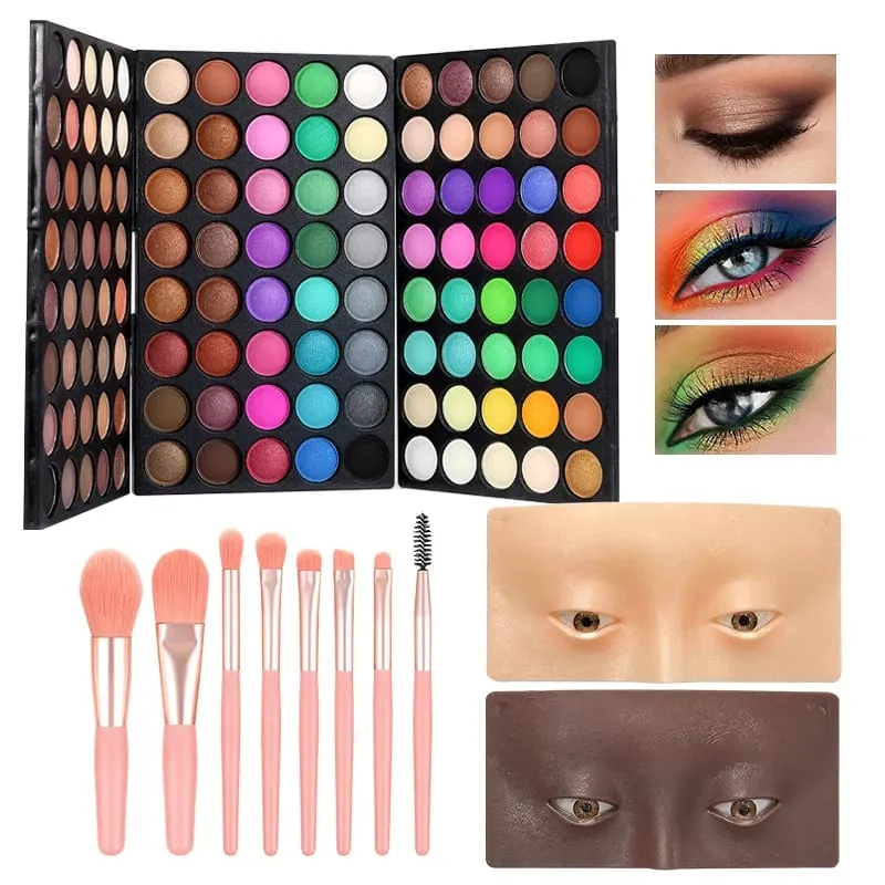 4pcs Makeup Sets 120‑Color Eyeshadow Palette With 8pcs Brushes & 2pcs Makeup Practice Face Boards For Beginner Makeup Practice