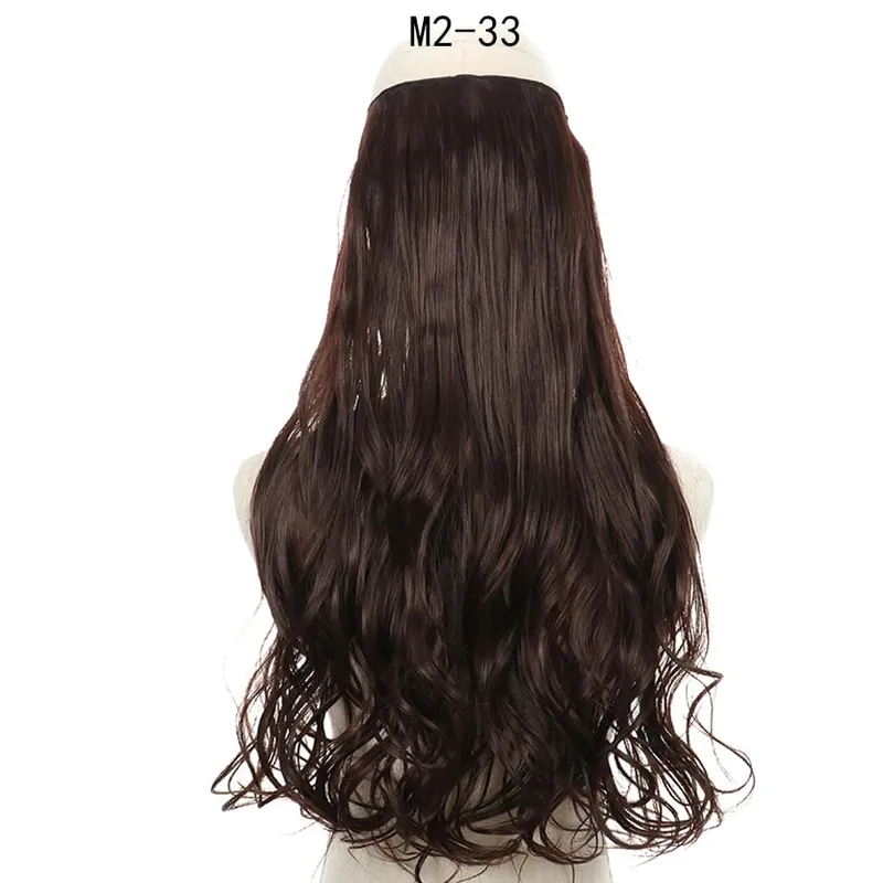 Long No Clips Invisible Wire Hair Extensions 16 22 32" Synthetic Wavy Black Brown One Piece Hairpiece Hair Extension