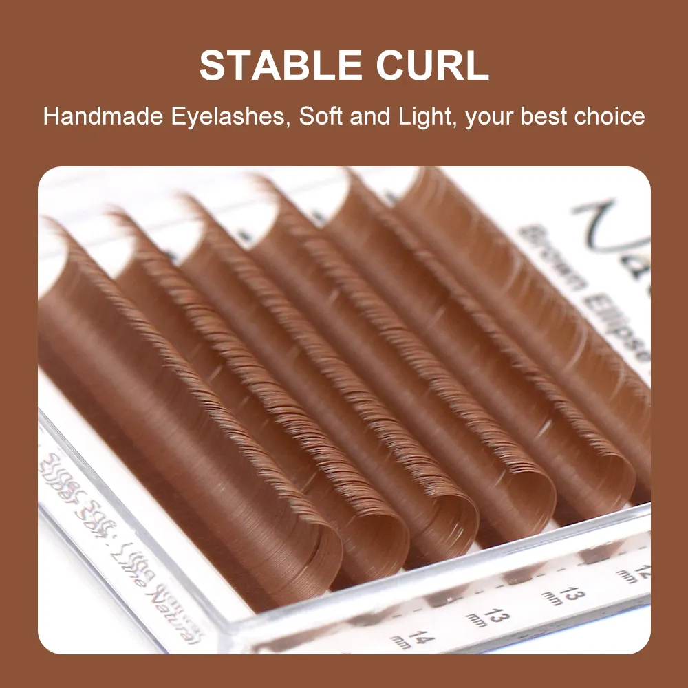 Lashes 0.15mm Brown Flat Ellipse Eyelash Extension False Fake Eye Lash Matte Split-Tips Ellipse Shape Eyelashes — image 7