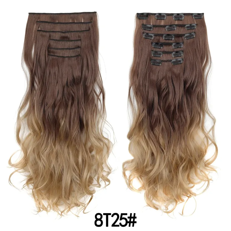 6PCS Set Hair Extensions Clip In Long Wavy Full Head Synthetic Brown Ombre Gradient Color Natural Look Soft For Women — image 10