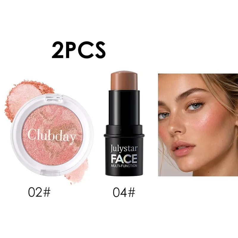 Blush & Contour 2‑Piece Set Marbled Baked Blush Powder & Contour Stick Blendable for Natural Sculpted Daily Face Makeup — image 9