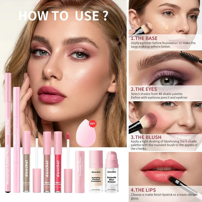 All-In-One Full Face Makeup Set Includes Primer Foundation Eyebrow Pencil Eyeliner Concealer Stick Lip Gloss Cosmetic Kit for Wo — image 7