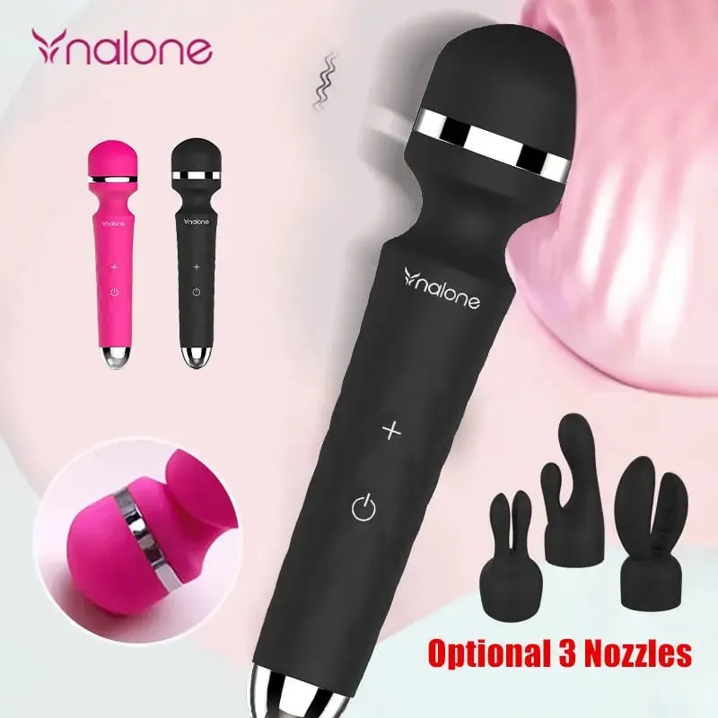 Nalone Powerful Vibrator Optional 3 Nozzles USB Recharge Magic Wand AV Vibrator Massager Vibration Dildo Adult 18+ Women Sex Toy — image 2