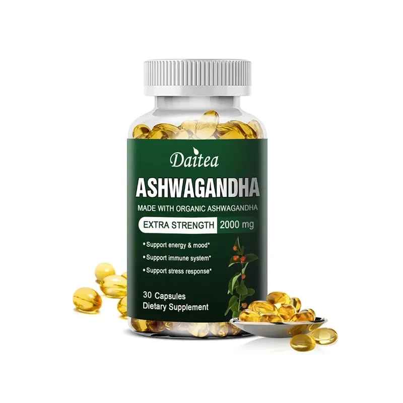 Daitea Organic Ashwagandha Extract Capsules 2000mg for Mood Sleep Energy Support - Antioxidant Supplement