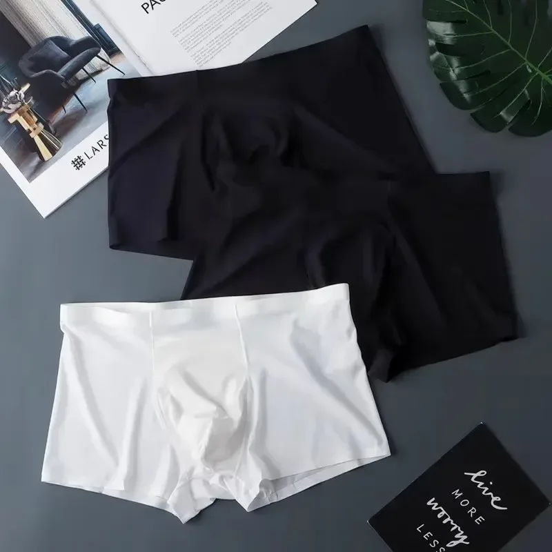 3PCS High Quality Men's Ice Silk Underwear Summer Thin Breathable Seamless Panties Sexy Male Underpants Plus Size
