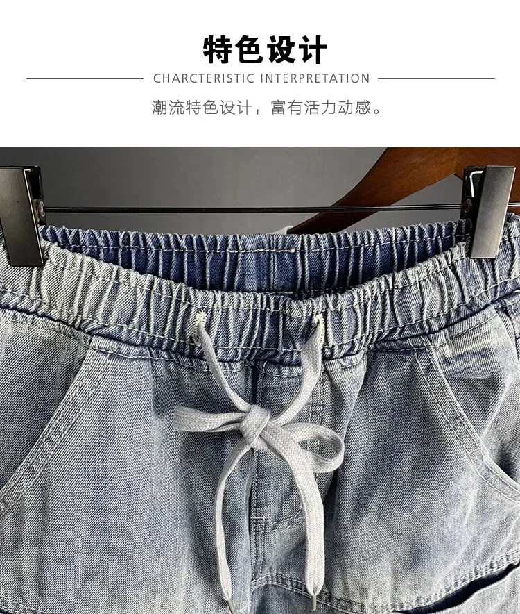 new Autumn Luxury streetwear Korean Harajuku Stretch Men's Slim Solid Denim Casual Pencil Pants baggy jeans cargo trousers men — image 8
