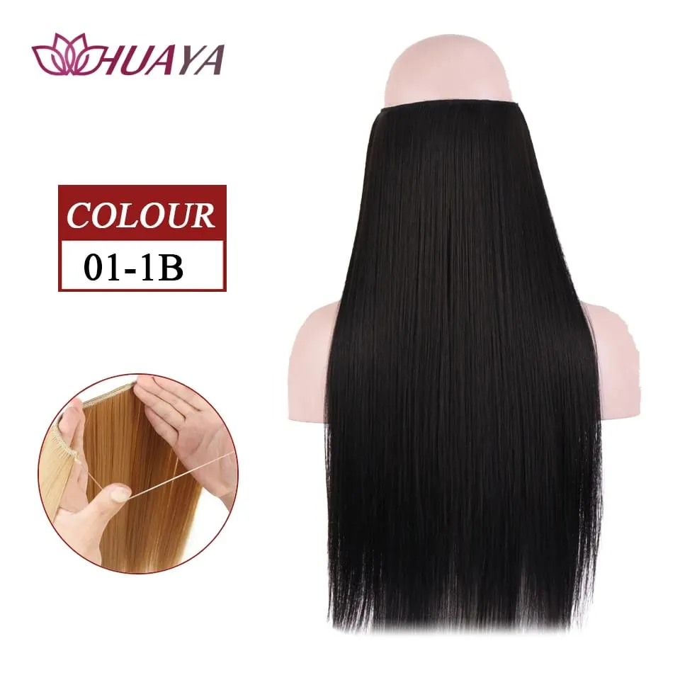 Synthetic Long Straight Invisible Wire No Clips In Hair Extensions Fake Hair Pieces Secret Fish Line Hairpieces For Women