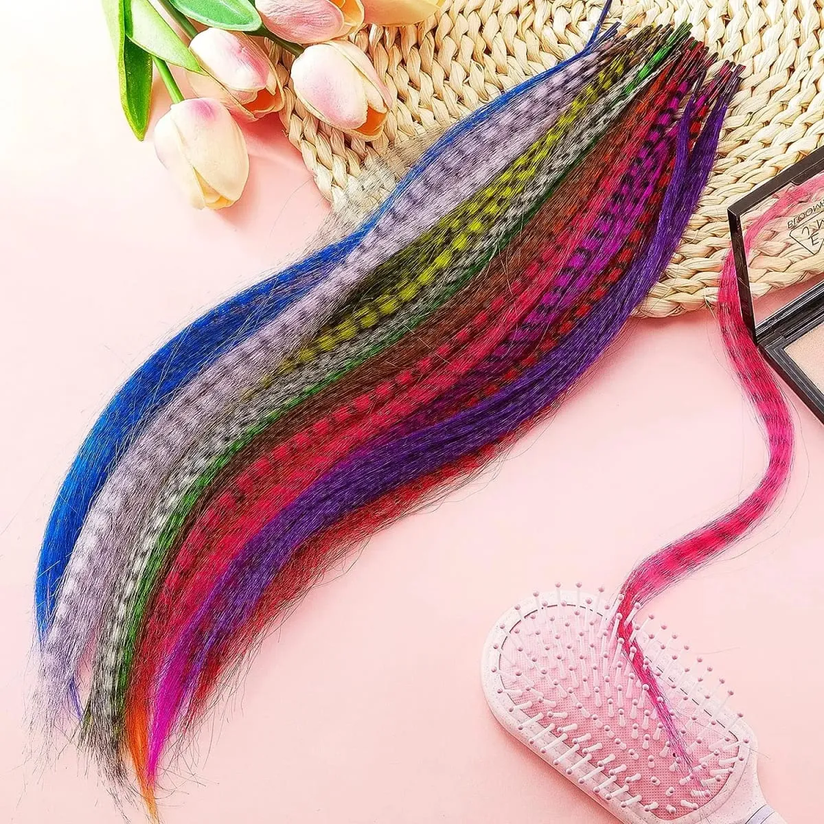 10 Root/pack Feather Hair Extensions Colorful I Tip Hairpiece 16inch Synthetic Hair Accessiories For Women Girls Daily Party Use — image 4