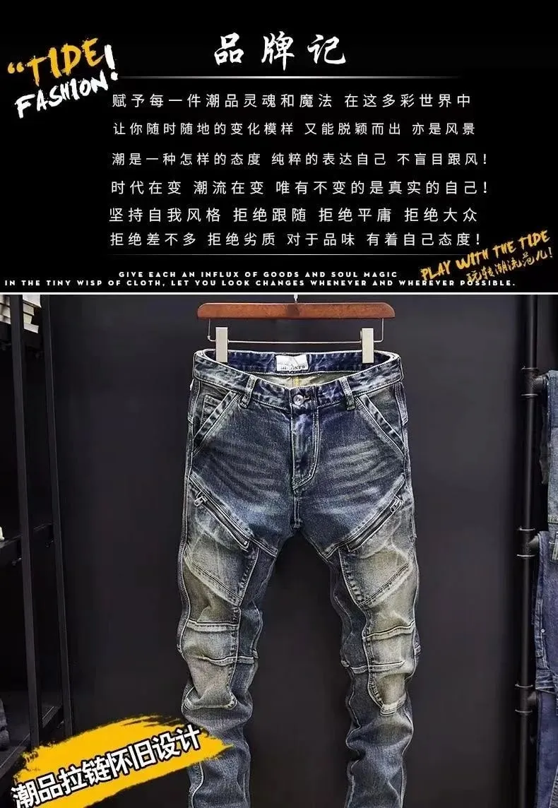 2024 Spring and Autumn New Fashion Trend Retro Solid Color Elastic Small Legs Men's Casual Relaxed Comfortable Breathable Jeans
