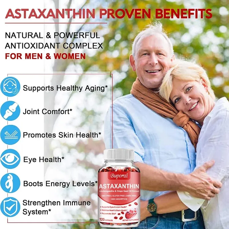 Astaxanthin Capsules - Antioxidant Protection Supports Skin and Eye Health Relieves Eye Fatigue and Enhances Immunity
