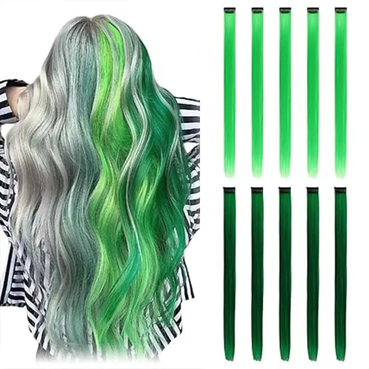 10 PCS Highlights Clip-in Synthetic Hair Extensions Hair Accessories Hairpiece for Girls Women Party Favor Cosplay Gift 22 Inch — image 20