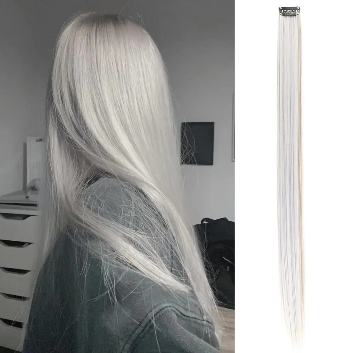 Clip in Hair Extensions 22 Inch Colored Hair Extensions Party Highlights Long Straight Synthetic Hairpieces for Women Kids Girl