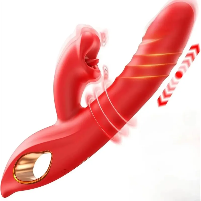2v1 Thrusting Vibrator G bodové dildo na olizování pochvy pro ženy Sexuální hračka s králičím jazykem Stimulátor klitorisu Anální zátka Potřeby pro dospělé