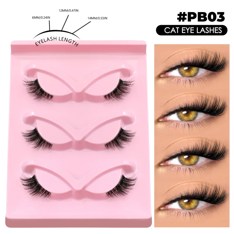 Halve vipper Cat Eye øjenvipper Naturligt udseende Piskede falske vipper Faux Mink vipper Klart bånd Naturlig falske vipper Makeup — image 10