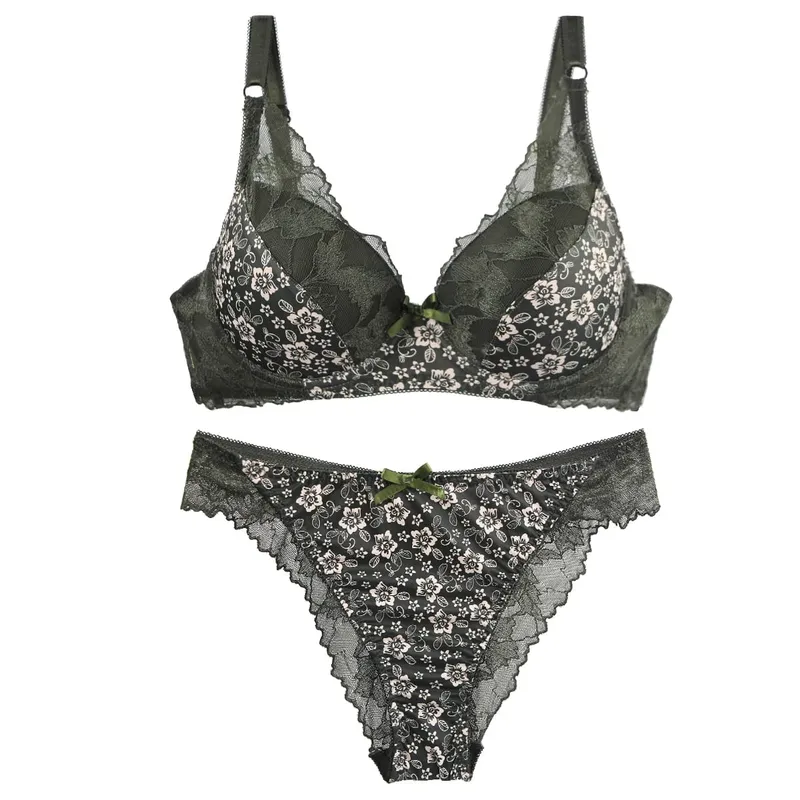 2027New 34/75 36/80 38/85 40/90 42/95 44/100 BCDE Bras Set White burgundy Beige Black Green Blue Push Up Underwear For Women — image 4