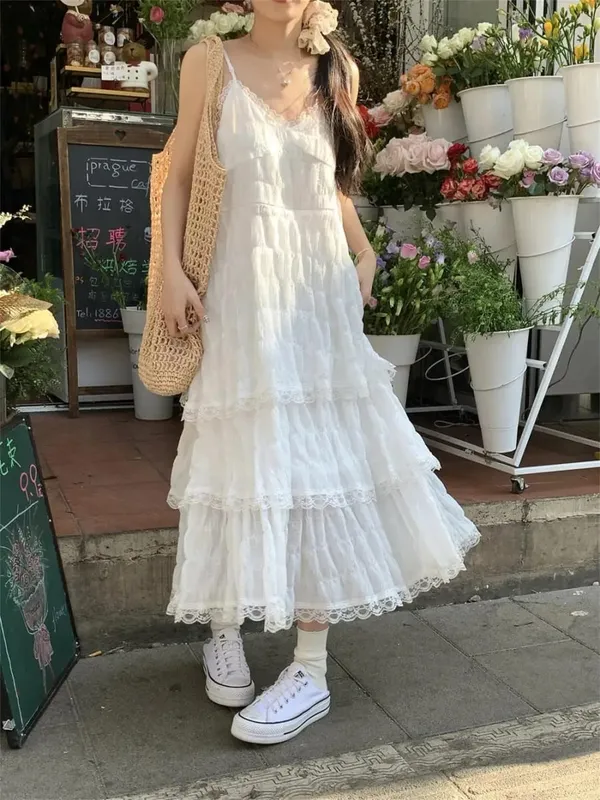 Summer Befree Long Vintage Casual Ruffles Elegant Maxi Strap Camis Silky Beach Lace Elegant Party Dress Vestidos Sexy Women — image 3