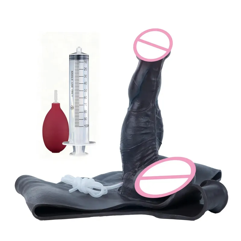 Sort nøgen strop stor realistisk udløsning dildo silikone sprøjtende trusser med simuleret solid penis sexlegetøj til kvinder