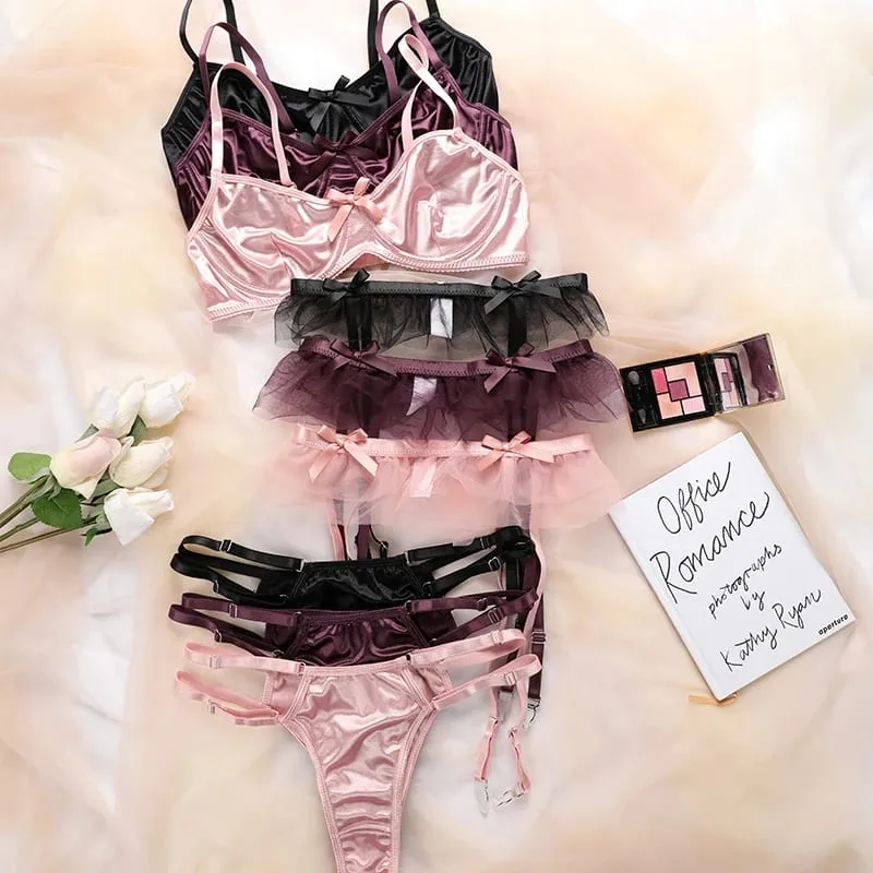 French sexy three piece lingerie set for girls exquisite bow breathable oversized comfortable pants and bra for women — image 1