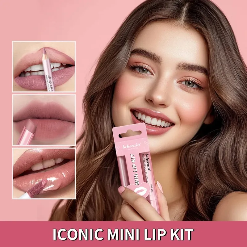 5 farve læbe liner + læbestift sæt og læbe plet let farve mat læbe kit læbestift Langvarig rød læbestift læbe makeup sæt — image 6