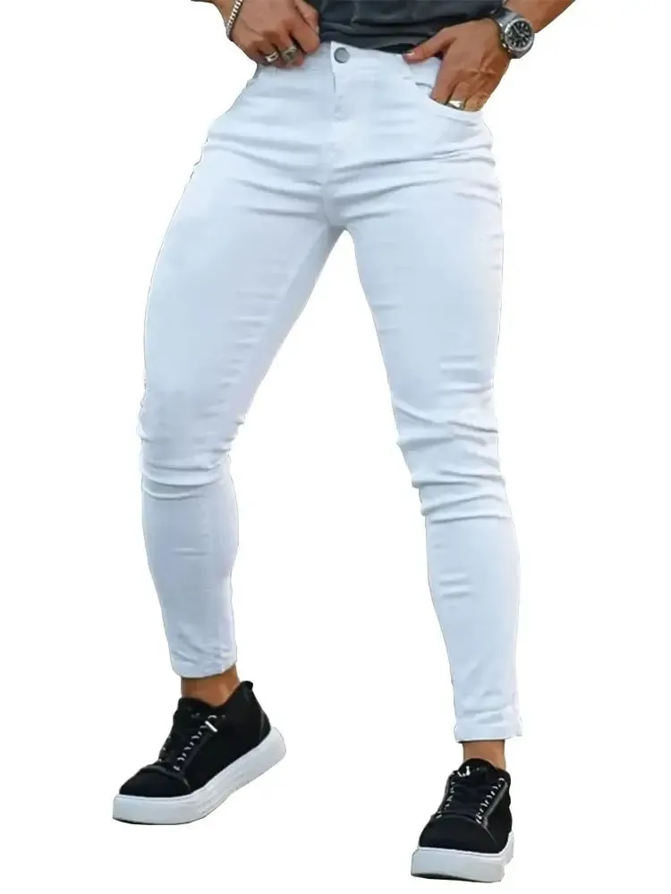 Mens Skinny Jeans Solid Color High Stretch Denim Trousers Casual Daily For Office Parties Male Cowboy Pants — image 9