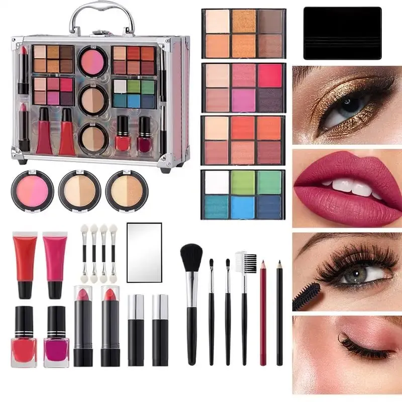 All In One Makeup Kit Women Full Kit Makeup Gift Set Eyeshadow Lip Makeup Mascara Lipstick Eye Pencil Applicator Blush Powder