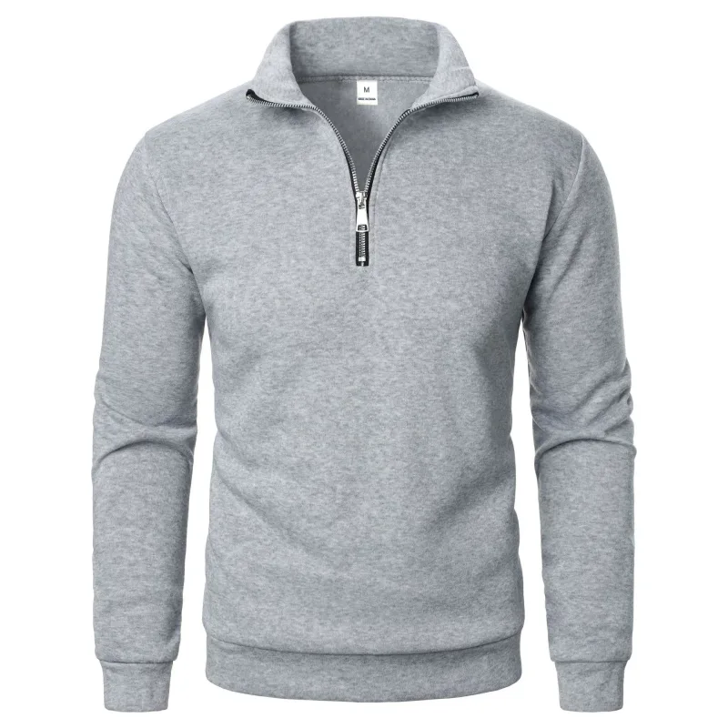 Lente en herfst nieuwe casual hoodie met opstaande kraag en halve rits, trend, eenvoudige en losse oversized fleece herenhoodie