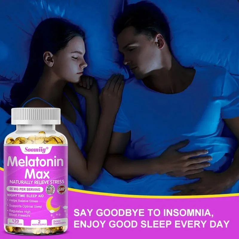 Melatonin 55mg - with MSM Zinc Vitamin D3 & B6 Fall Asleep Faster Stay Asleep Longer Easy To Take Vegan Non-GMO Supplement