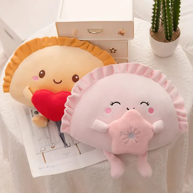 Nuevo 35cm Dumpling Plushies almohada cojín comida Kawaii bola de masa frita juguete suave corazón flor de cerezo abrazo almohada lindo regalo