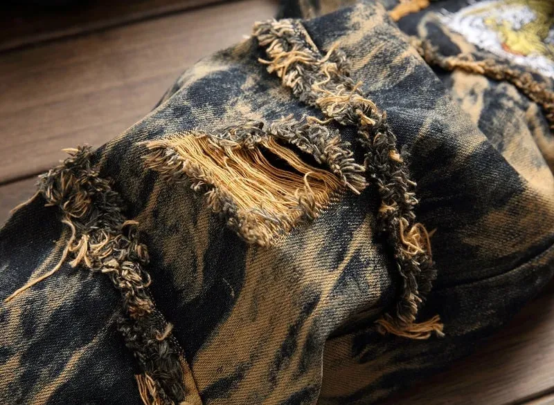 American Vintage Straight-leg Jeans for Men Featuring Distressed Rip Details Patchwork and Street-style Tapered Cut. — image 7