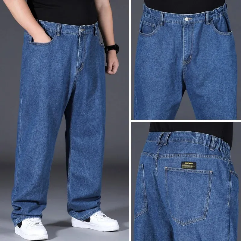 Men's Plus Size Jeans Elastic Waistband 30-48inch Stretch Denim Pants Straight Leg Breathable Loose Fit Streetwear Casual Wear — image 5