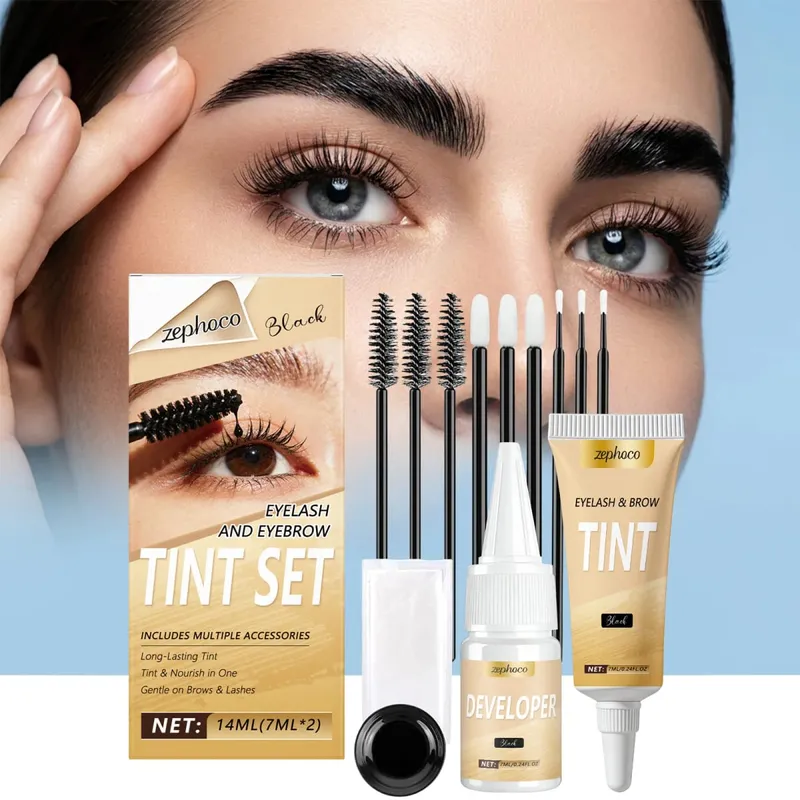 Kit de tinte de pestañas y cejas 2 en 1, juego de tinte de Color para cejas semipermanente profesional DIY, uso en salón en casa, negro intenso, 1 Juego — image 2