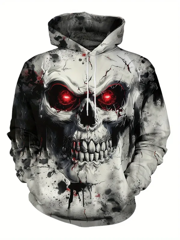 3D Printed Skull and Rose Sweatshirts Drawstring Sportwear Long Sleeved Tops Men's Hooded Hoodies Street Graphic Men's Clothing — image 10
