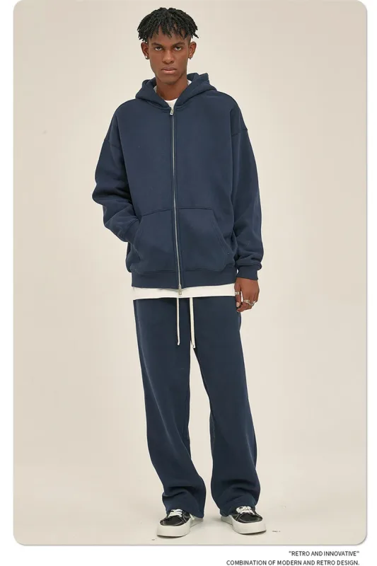 New Men Double Headed Zipper Fleece Hoodies Unisex Loose Basic Solid Warm Hooded Sweatshirts Coats For Winter HY0633 — image 24